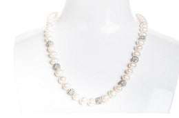 6mm Single Strand White Freshwater Pearl Necklace with 8mm Crystal Ball-Pearl Rack