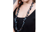 Blue Freshwater Keshi Pearl and Crystal Long Necklace-Pearl Rack