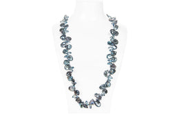 Blue Freshwater Keshi Pearl and Crystal Long Necklace-Pearl Rack