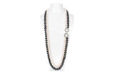 Double Strand Long White and Peacock Blue Freshwater Pearl Necklace 10mm-Pearl Rack
