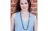 Double Strand Long White and Peacock Blue Freshwater Pearl Necklace 10mm-Pearl Rack