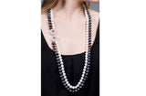 Double Strand Long White and Peacock Blue Freshwater Pearl Necklace 10mm-Pearl Rack
