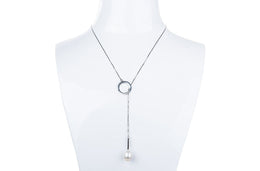 Freshwater Pearl and Sterling Silver (925) Lariat Chain Necklace 10x13mm-Pearl Rack