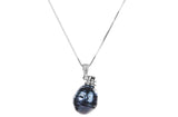 Irregular Dark Blue Freshwater Pearl Pendant and Sterling Silver (925) Chain Necklace 12mm-Pearl Rack