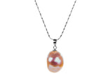 Irregular Peach Freshwater Pearl Pendant and Sterling Silver (925) Chain Necklace 13mm-Pearl Rack