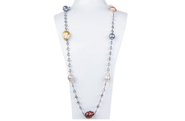 Multi-Color Freshwater Baroque Pearl Long Chain Necklace-Pearl Rack