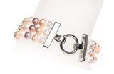 Multi-Color Triple Strand Freshwater Pearl Necklace and Bracelet Set 6-7mm-Pearl Rack
