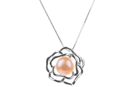 Peach Freshwater Pearl Pendant and Sterling Silver (925) Chain Necklace 9mm-Pearl Rack