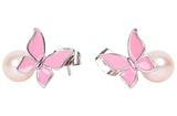 Pink Freshwater Pearl and Sterling Silver Butterfly Drop Earring-Pearl Rack