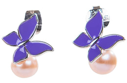 Purple Freshwater Pearl and Sterling Silver Butterfly Drop Earring-Pearl Rack