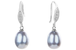 Rice Shape Grey Cultured Freshwater Pearl Dangle Drop Earring with Sterling Silver 9mm-Pearl Rack