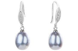 Rice Shape Grey Cultured Freshwater Pearl Dangle Drop Earring with Sterling Silver 9mm-Pearl Rack