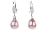 Rice Shape Purple Cultured Freshwater Pearl Dangle Drop Earring with Sterling Silver 9mm-Pearl Rack