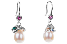 Rice Shape White Cultured Freshwater Pearl Dangle Drop Earring with Sterling Silver 8mm-Pearl Rack