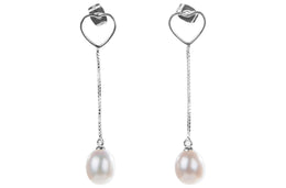 Rice Shape White Freshwater Pearl Dangle Drop Earrings with Sterling Silver 9mm-Pearl Rack