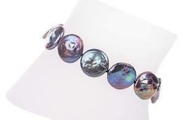 Single Strand Peacock Blue Freshwater Coin Pearl Bracelet 14-15mm-Pearl Rack
