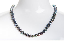 Single Strand Peacock Blue Freshwater Pearl Necklace 6mm-Pearl Rack