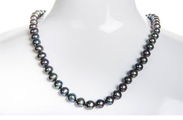 Single Strand Peacock Blue Freshwater Pearl Necklace 8mm-Pearl Rack