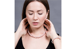 Single Strand Purple Freshwater Pearl Necklace and Bracelet Set 9-10mm-Pearl Rack