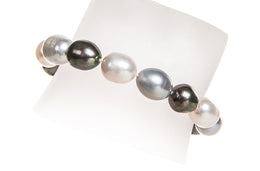 Single Strand Rice Shape Multi-Color Freshwater Pearl Bracelet 11mmx13mm-Pearl Rack
