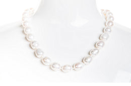 Single Strand Rice Shape White Freshwater Pearl Necklace 11mmx13mm-Pearl Rack