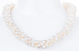Triple Strand Twisted White Freshwater Pearl Necklace-Pearl Rack