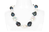 White and Peacock Blue Freshwater Baroque Pearl Necklace-Pearl Rack