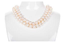 White Double Strand Layer Freshwater Pearl Necklace 10mm-Pearl Rack