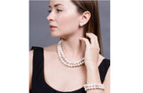 White Double Strand Layer Freshwater Round Pearl Necklace and Bracelet Set with Crystal Ball 10mm-Pearl Rack
