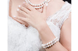 White Double Strand Layer Freshwater Round Pearl Necklace and Bracelet Set with Crystal Ball 10mm-Pearl Rack
