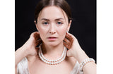 White Double Strand Layer Freshwater Round Pearl Necklace and Bracelet Set with Crystal Ball 10mm-Pearl Rack
