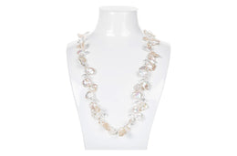 White Freshwater Keshi Pearl and Crystal Long Necklace-Pearl Rack