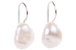 White Irregular Shape Cultured Freshwater Pearl with Sterling Silver hook-Pearl Rack