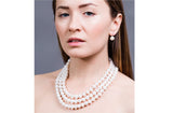 White Triple Strand Layer Freshwater Pearl Necklace 10mm-Pearl Rack