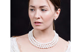 White Triple Strand Layer Freshwater Pearl Necklace 10mm-Pearl Rack