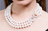 White Triple Strand Layer Freshwater Pearl Necklace 10mm-Pearl Rack
