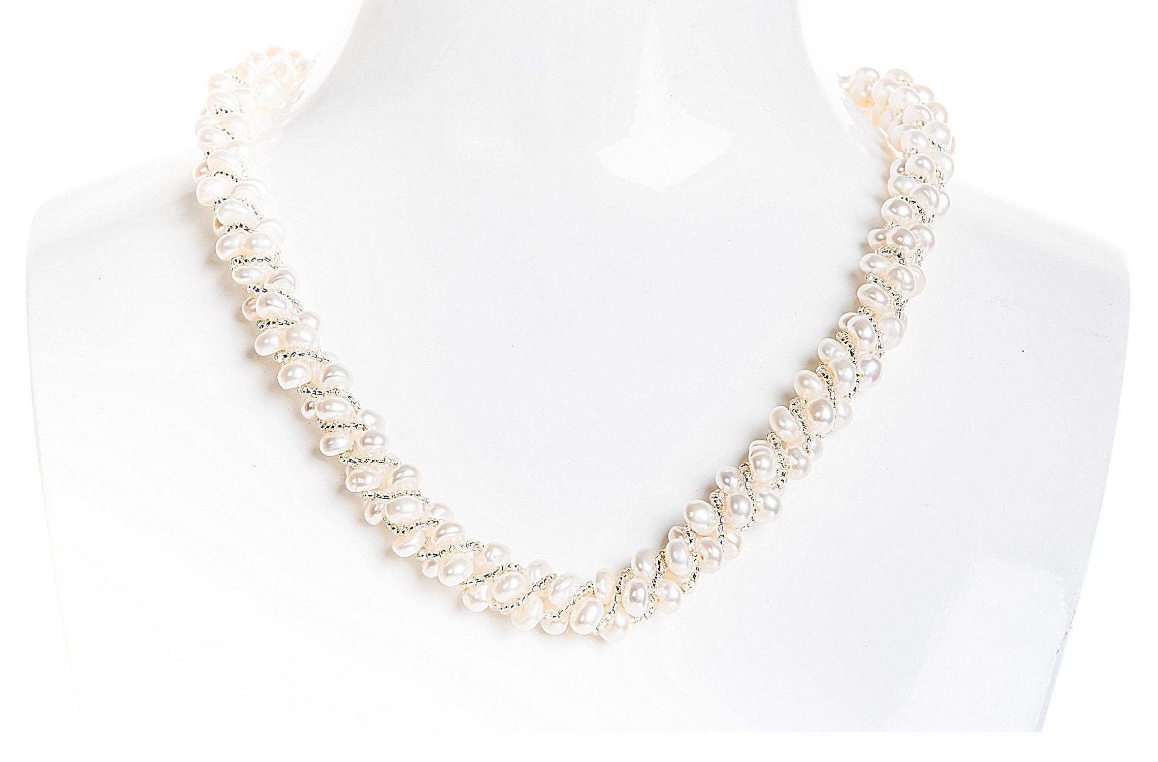 Braided White Multi Strand Freshwater Pearl Necklace 6mm-Pearl Rack