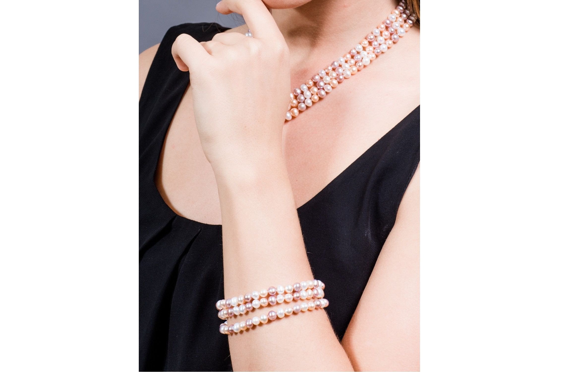 Multi-Color Triple Strand Freshwater Pearl Bracelet 6-7mm-Pearl Rack