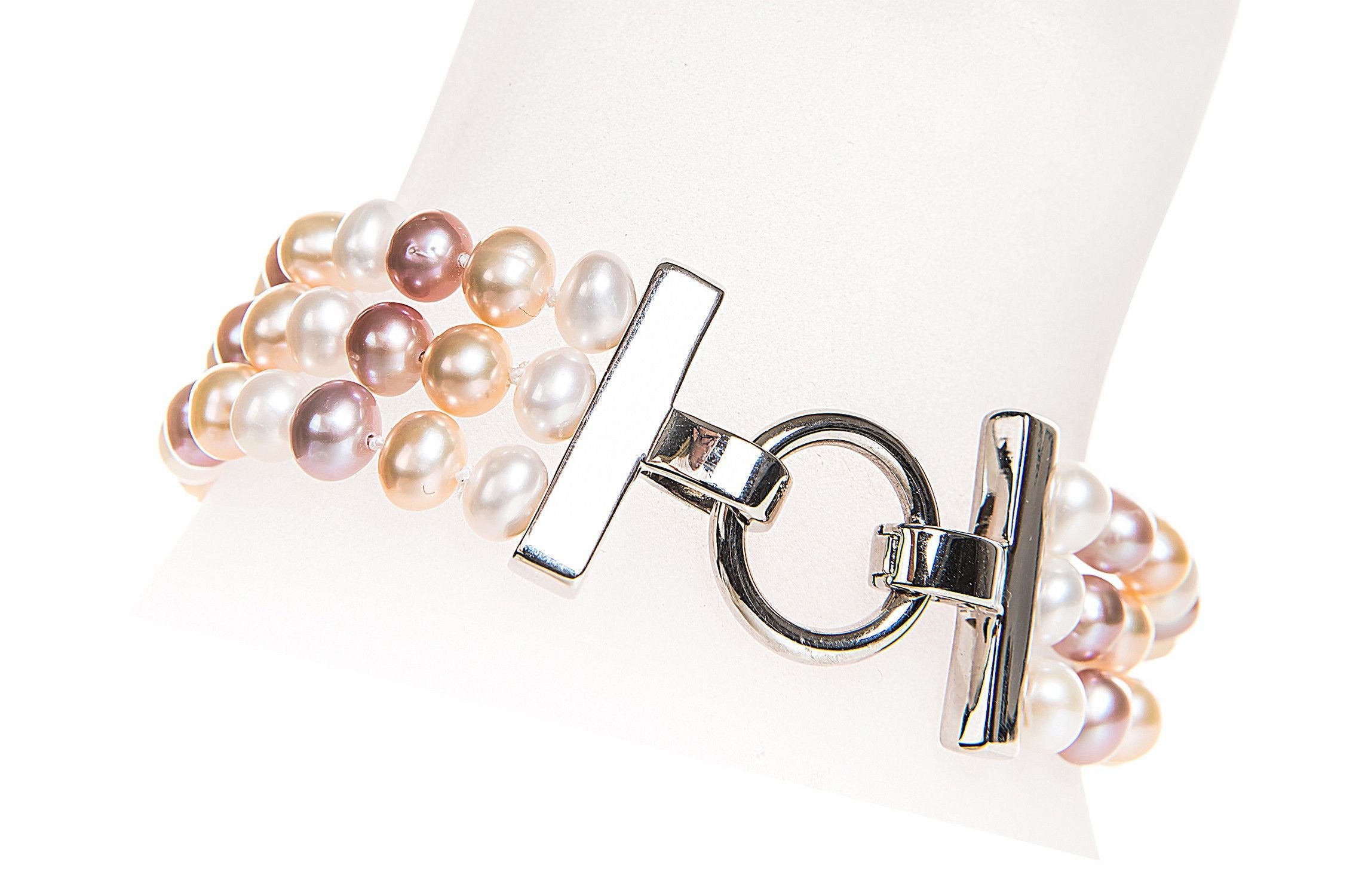 Multi-Color Triple Strand Freshwater Pearl Bracelet 6-7mm-Pearl Rack