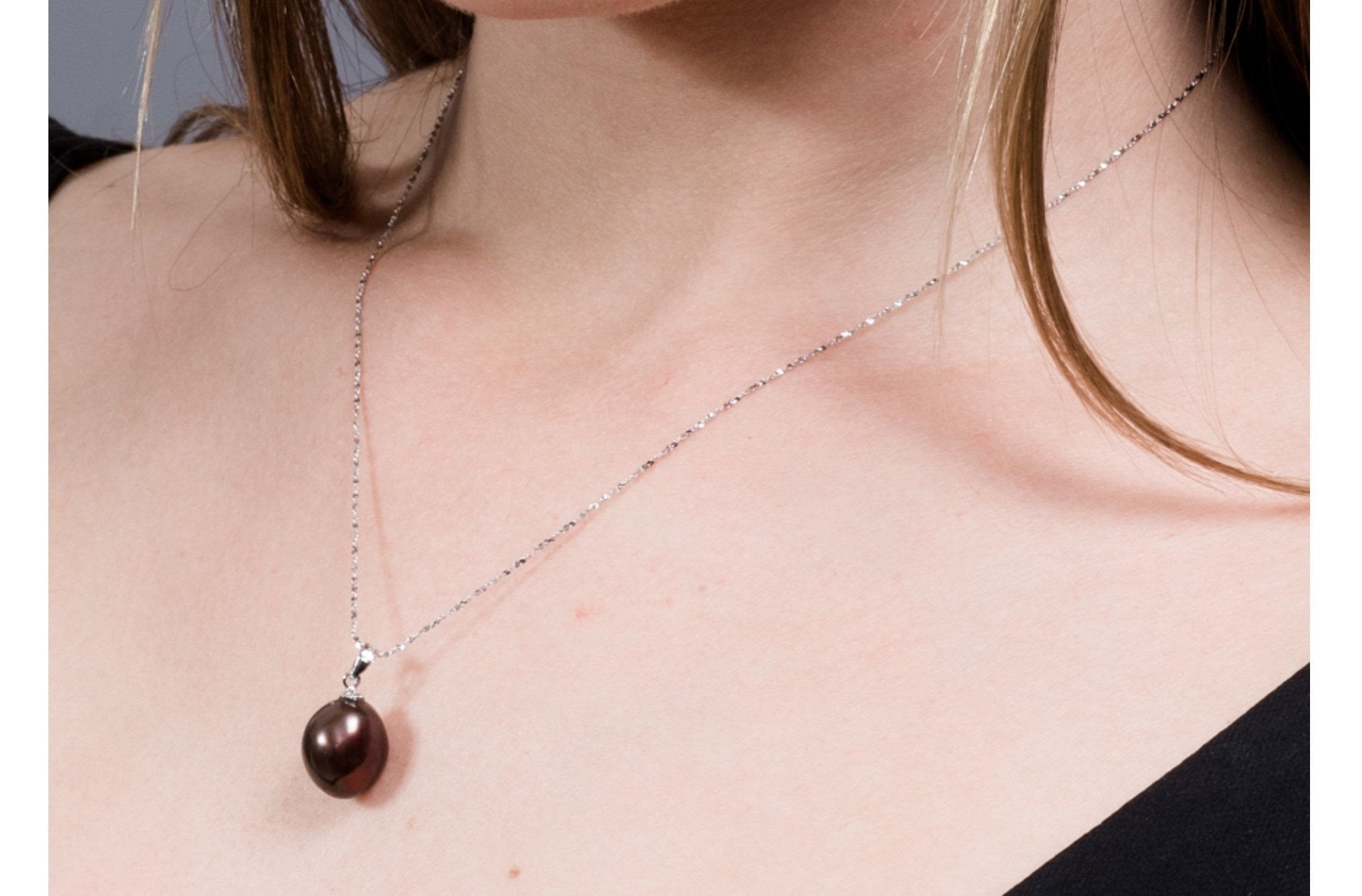 Irregular Brown Freshwater Pearl Pendant and Sterling Silver (925) Chain Necklace 13mm-Pearl Rack