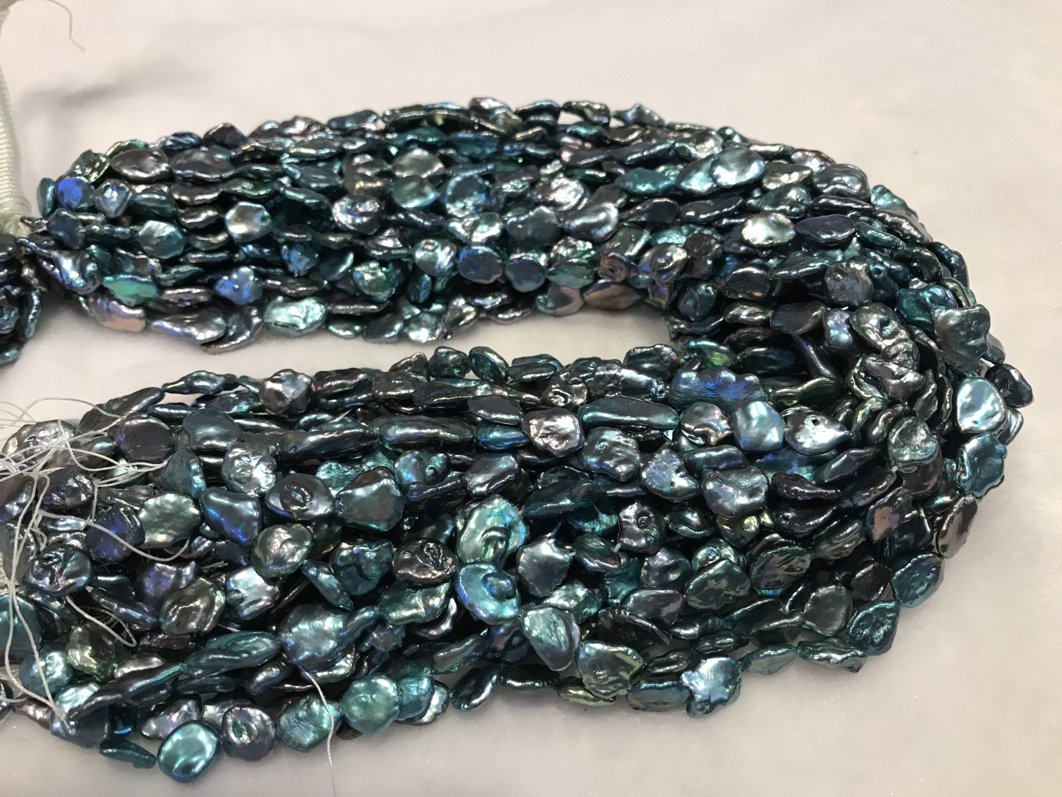 Strands Of Loose Pearls 8-9mm Blue Keshi-Pearl Rack