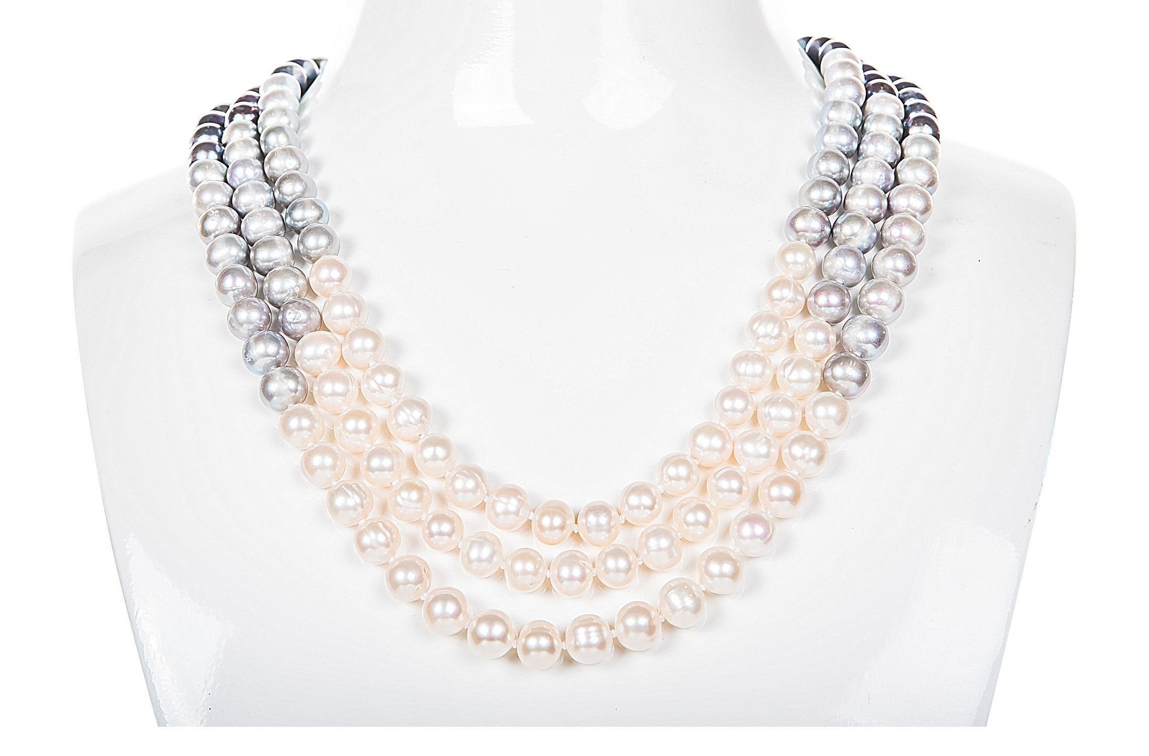 Multi-Color Triple Strand Layer Freshwater Pearl Necklace 8-9mm-Pearl Rack