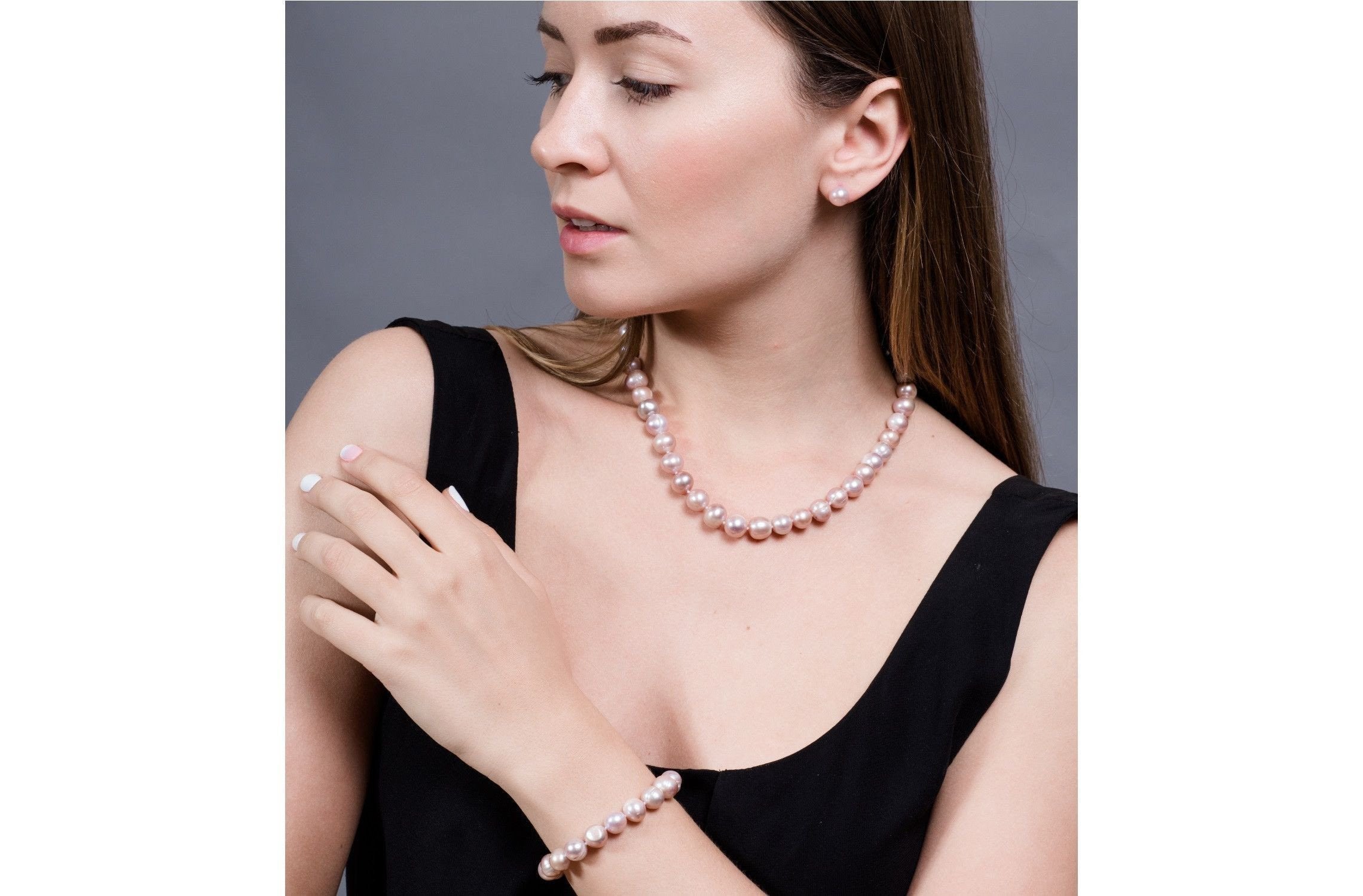 Single Strand Pink/Purple Freshwater Pearl Necklace 8mm-Pearl Rack