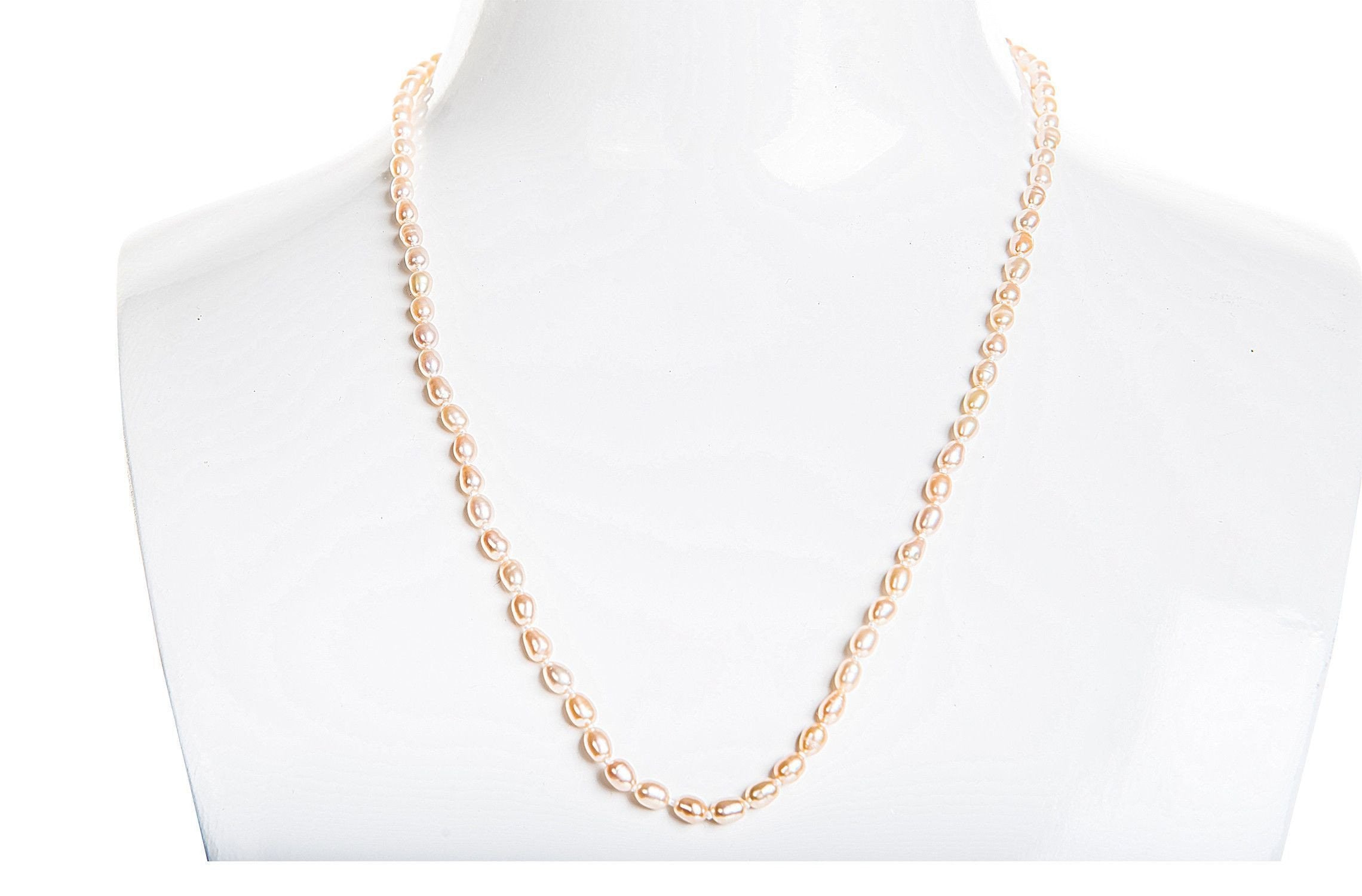 Single Strand Rice Shape Peach Freshwater Pearl Necklace 4mmx5mm-Pearl Rack