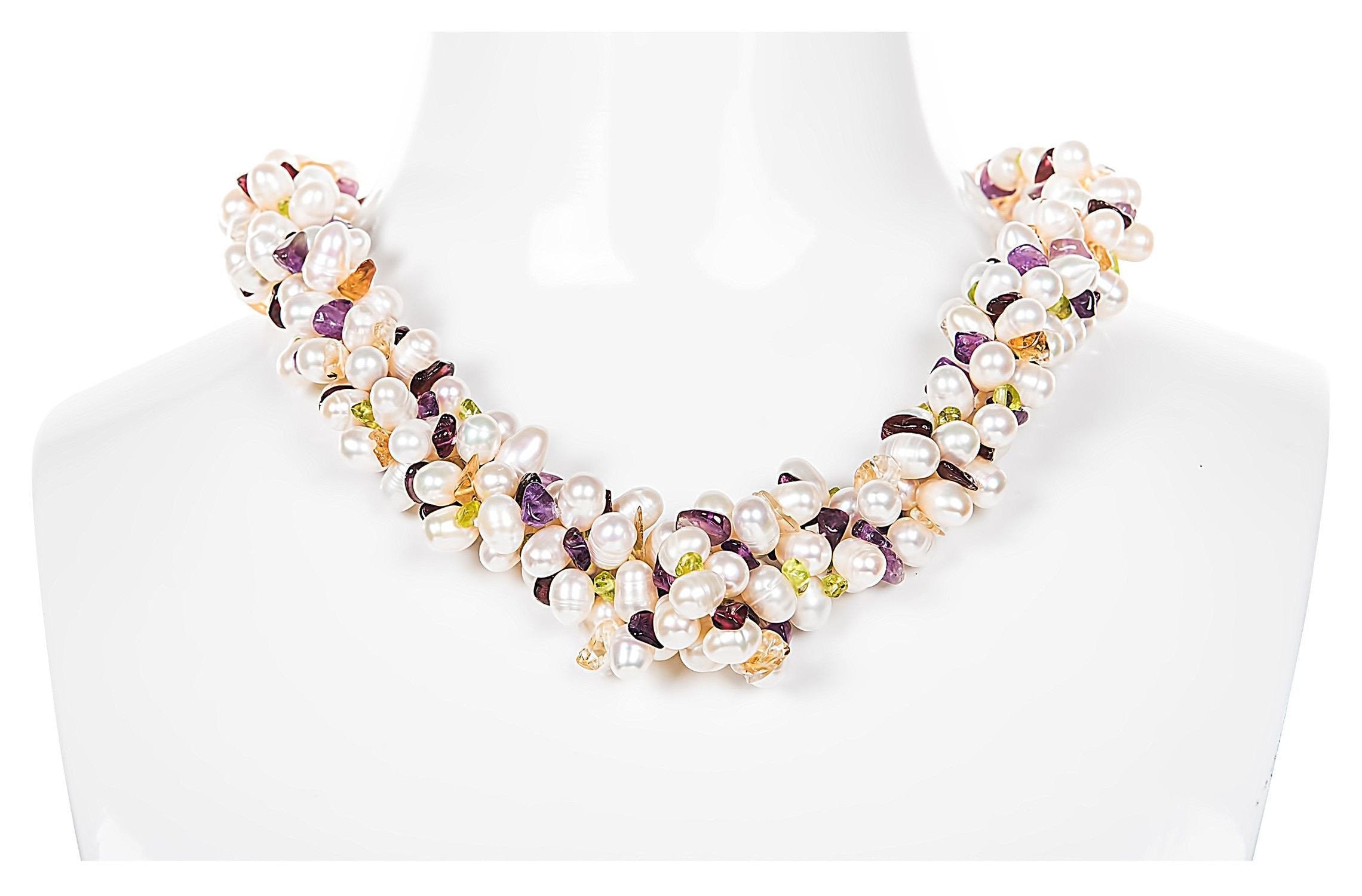 Natural Stones and White Freshwater Pearl Necklace-Pearl Rack
