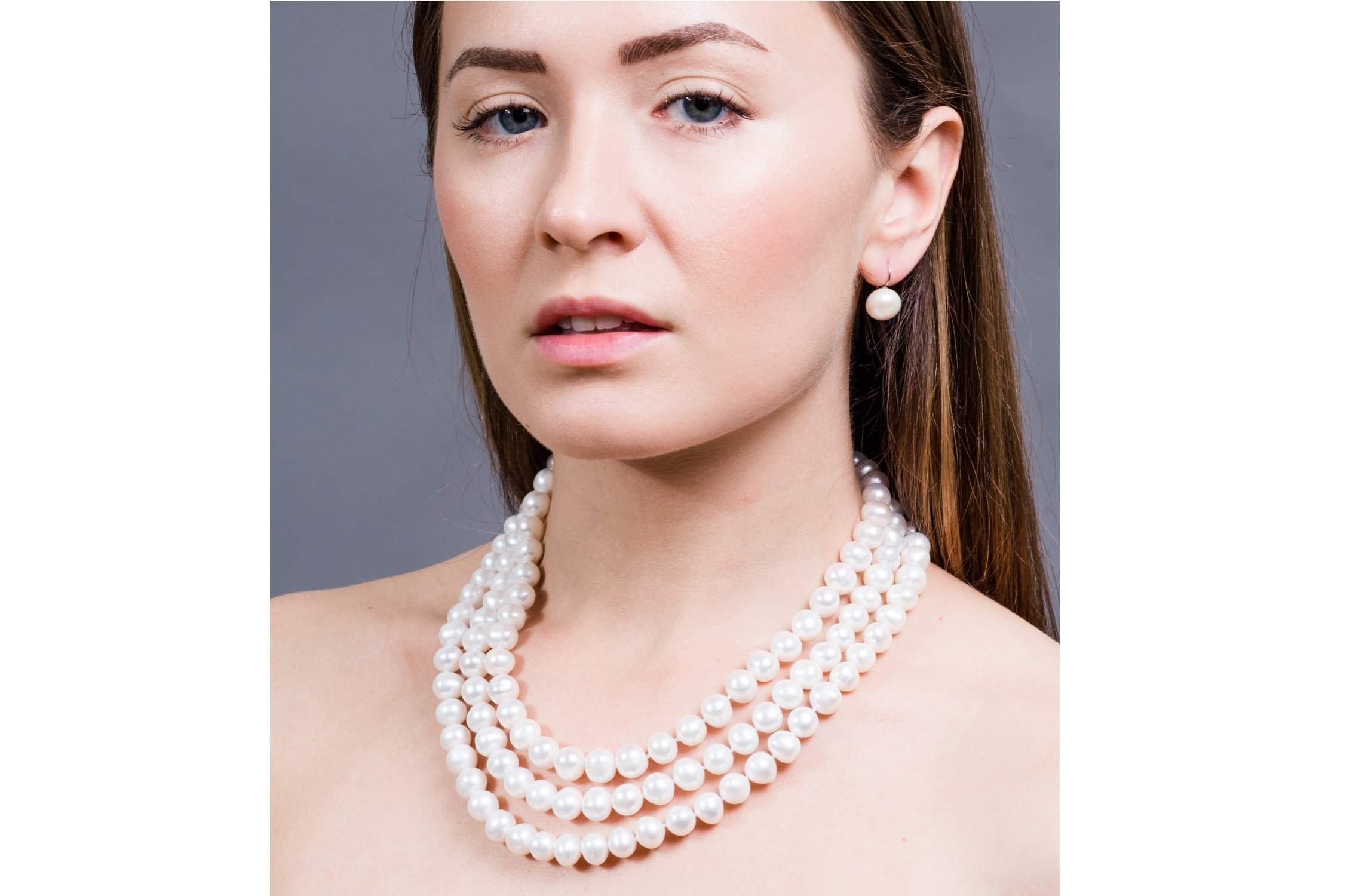 White Triple Strand Layer Freshwater Pearl Necklace 10mm-Pearl Rack