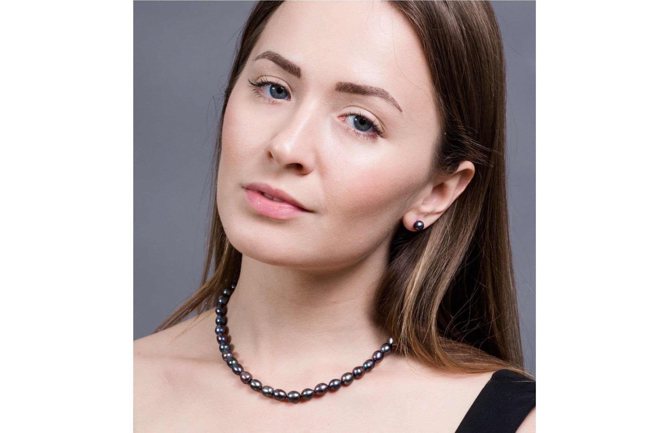 Single Strand Rice Shape Peacock Blue Freshwater Pearl Necklace 8mmx10mm-Pearl Rack