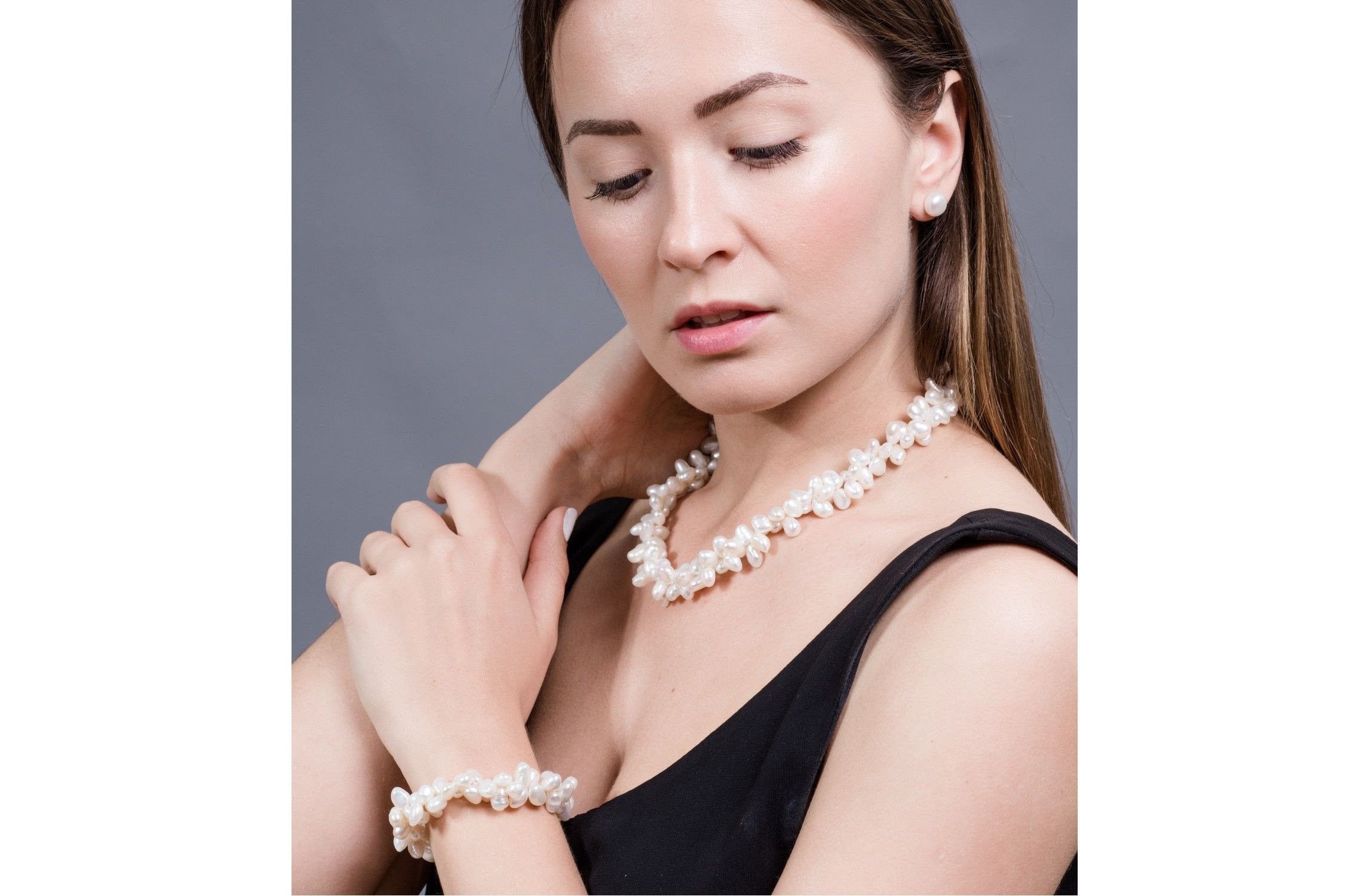 Double Strand Irregular White Freshwater Pearl Bracelet-Pearl Rack