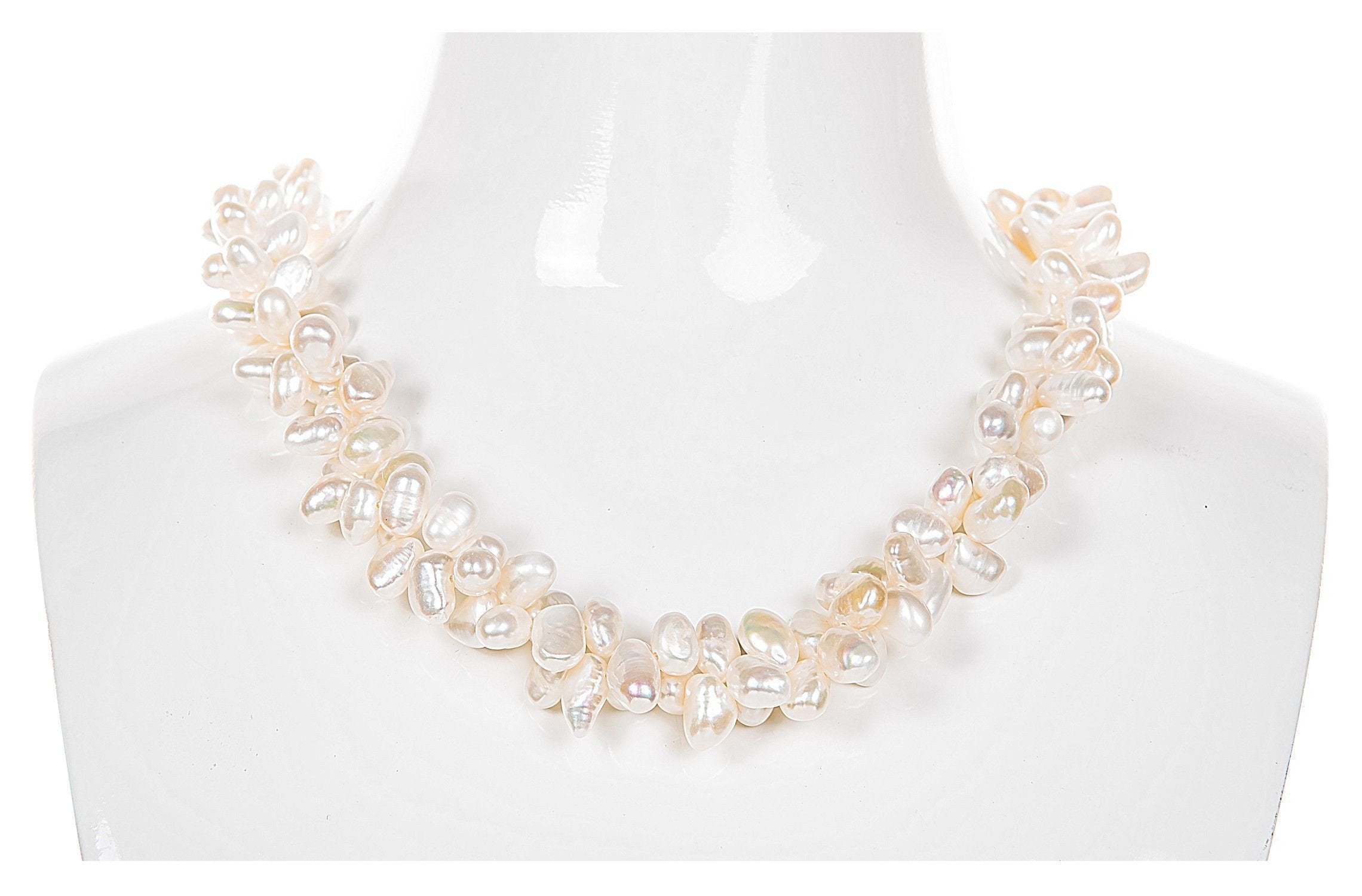 Double Strands Irregular White Freshwater Pearl Necklace-Pearl Rack