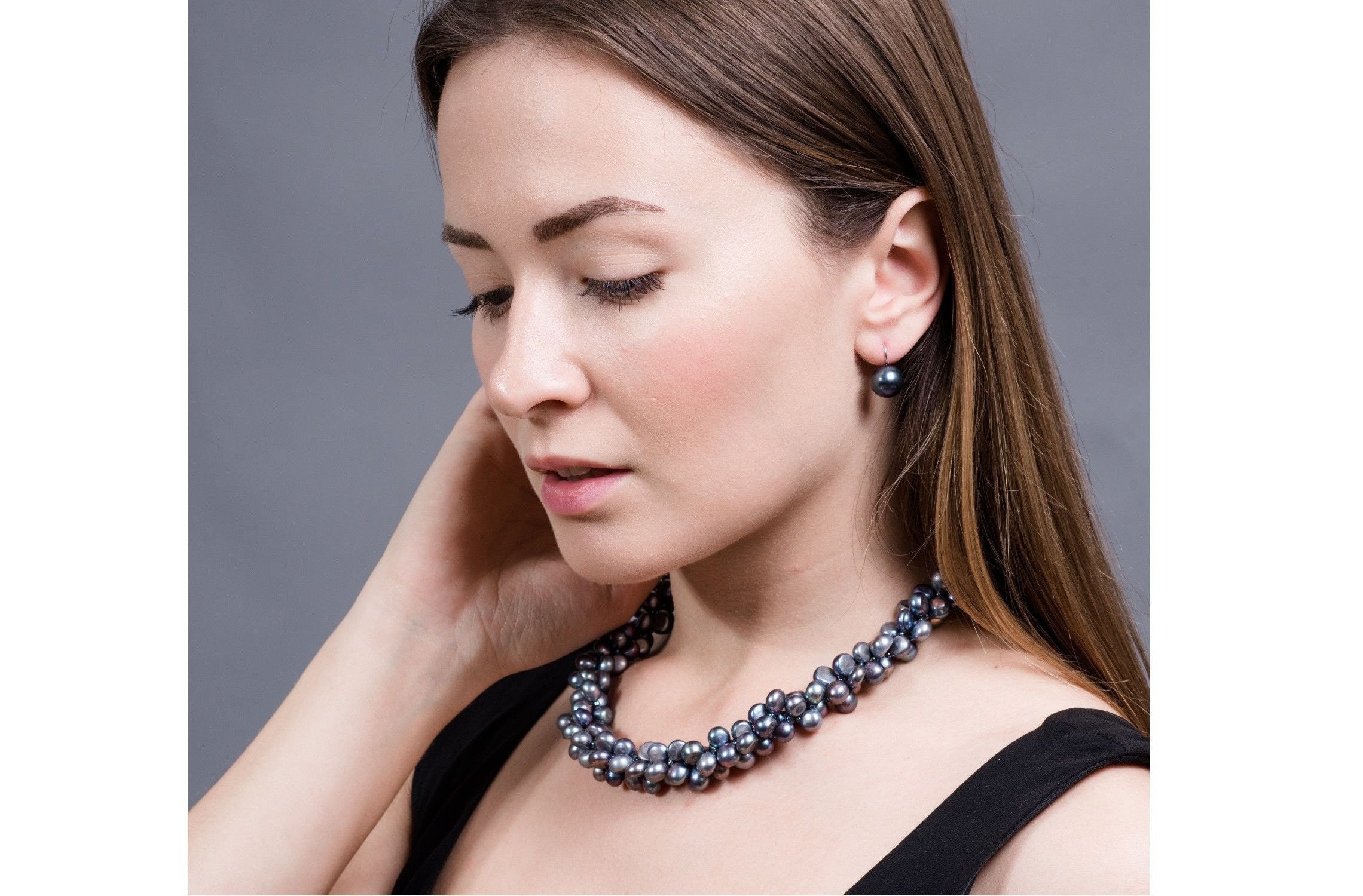Triple Strand Blue-Grey Freshwater Button Pearl Necklace-Pearl Rack